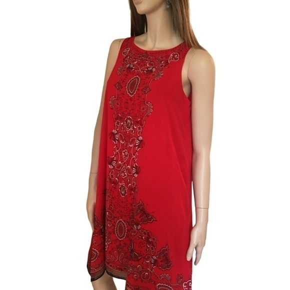 MAX Studio Asymmetrical Handkerchief Hanky Hem Red Graphic Print Butterflies - Picture 3 of 12